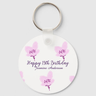 Pink mauve floral 15th birthday quinceanera name d key ring