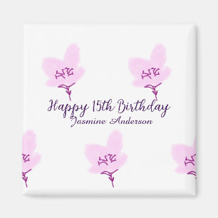 Pink mauve floral 15th birthday quinceanera name d magnet