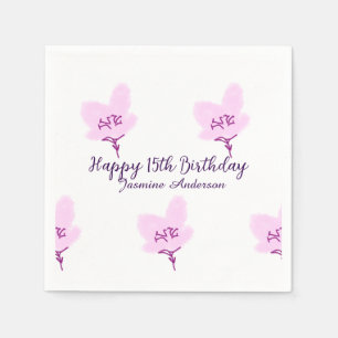 Pink mauve floral 15th birthday quinceanera name d napkin