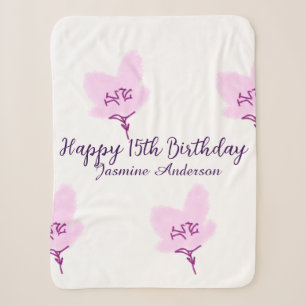 Pink mauve floral 15th birthday quinceanera name d sherpa blanket