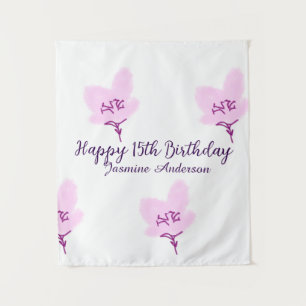 Pink mauve floral 15th birthday quinceanera name d tapestry