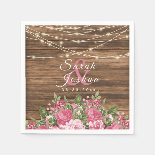 Pink Mauve Floral on Wood Background Napkin (Front)