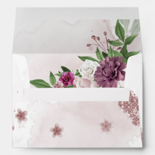 pink mauve flowers green leaves envelope