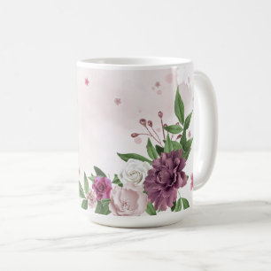 pink mauve flowers greenery coffee mug