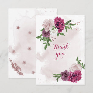 pink mauve flowers greenery thank you card