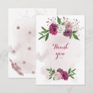 pink mauve flowers greenery thank you card