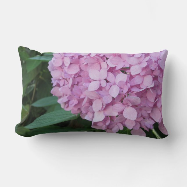 Pink Mauve Hydrangea Lumbar Pillow (Front)