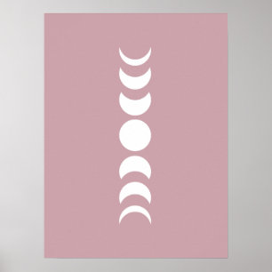Pink / Mauve Minimalist Moon Phase Wall Art Print