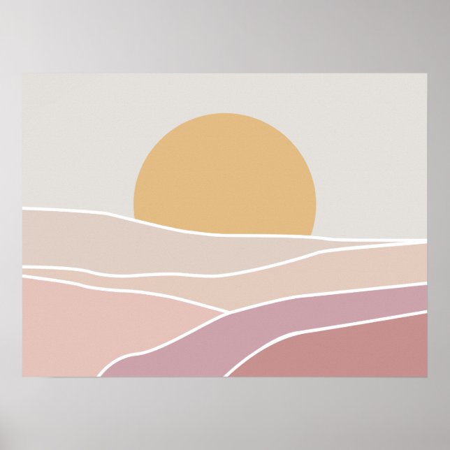 Pink & Mauve Minimalist Sunset Wall Art Print (Front)