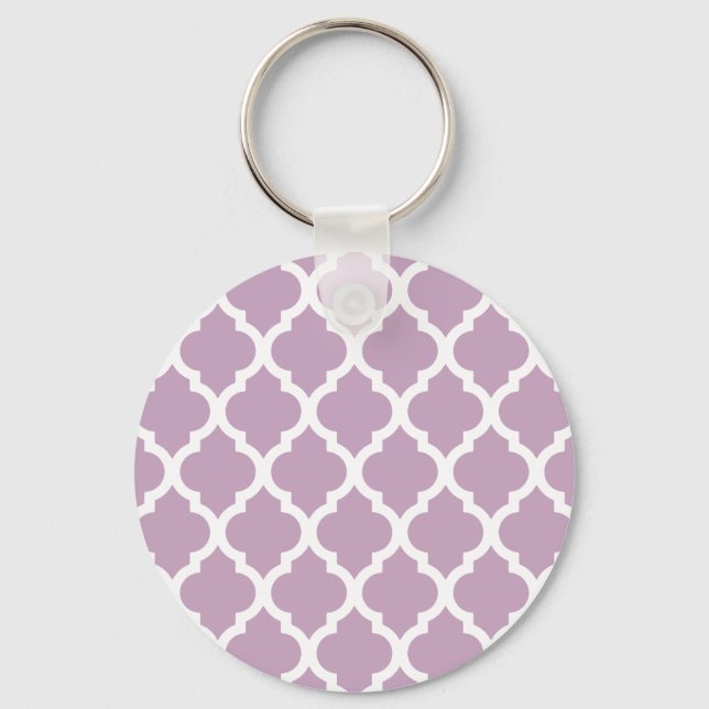 Pink Mauve Mist Moroccan Tile Trellis Key Ring (Front)