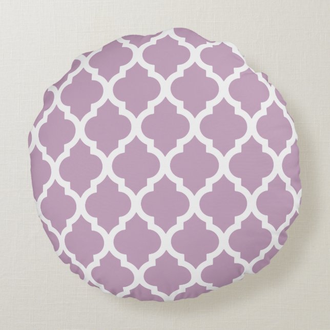 Pink Mauve Mist Moroccan Tile Trellis Round Cushion (Back)