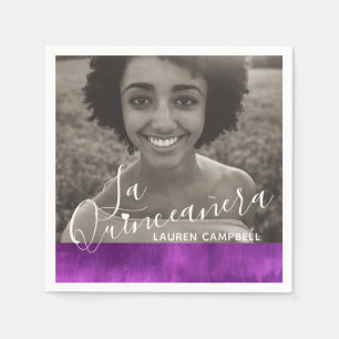 Pink mauve modern art La Quinceañera photo Napkin