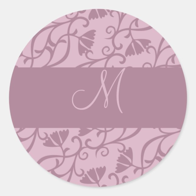 Pink & Mauve Monogram Classic Round Sticker (Front)