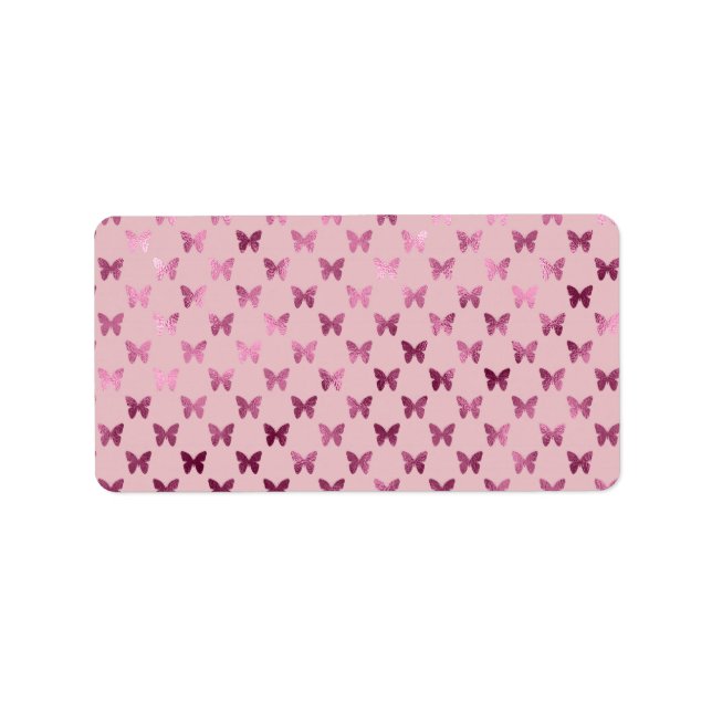Pink Mauve Rose Butterfly Metallic Faux Foil Label (Front)