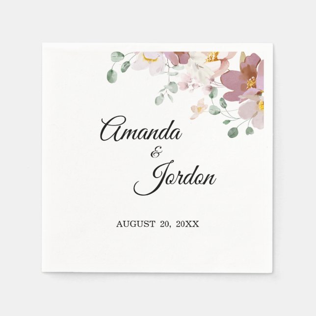 Pink Mauve Vintage Floral Wedding Cocktail Napkin (Front)