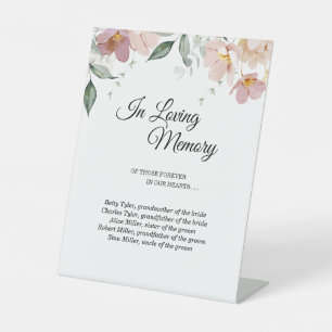 Pink Mauve Vintage Floral Wedding In Loving Memory Pedestal Sign