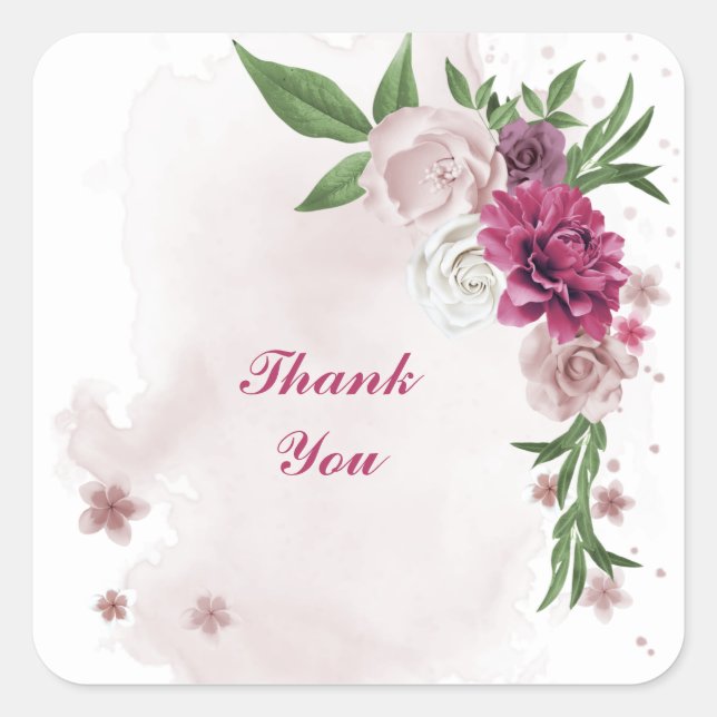 pink mauve white floral  square sticker (Front)