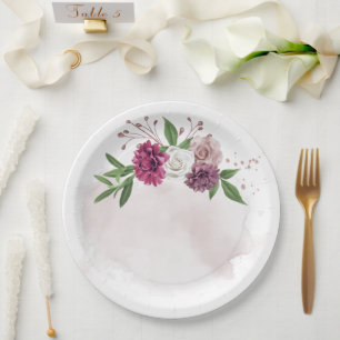 pink mauve white flowers botanical paper plate