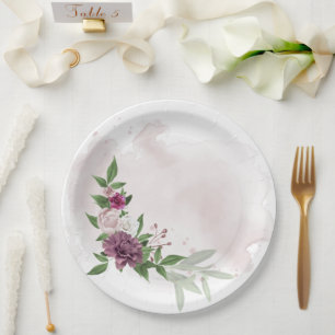 pink mauve white flowers botanical  paper plate