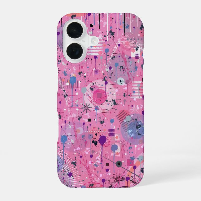 Pink Maximalist Abstract Art  iPhone 16 Case (Back)