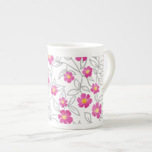 Pink meadow bone china mug