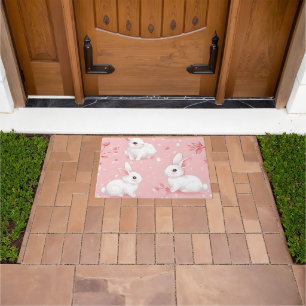 Pink Meadow Bunny Floral Garden Doormat