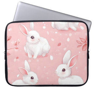 Pink Meadow Bunny Floral Garden Laptop Sleeve