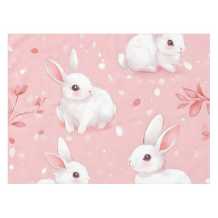 Pink Meadow Bunny Floral Garden Tablecloth
