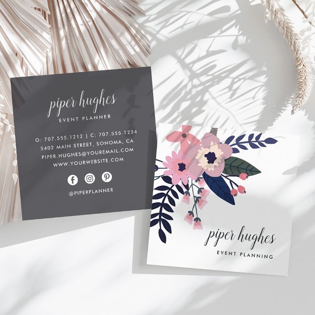Pink Meadow | Chic Floral Square Business Card (Creator Uploaded)