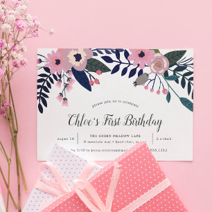 Pink Meadow   Floral Birthday Party Invitation