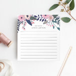 Pink Meadow | Floral Personalised Lined Notepad<br><div class="desc">Chic floral notepad features a top border of pink and blush flowers,  buds,  and dark green botanicals. Personalise with two lines of custom text in modern lettering; shown with the French greeting "bonjour" and your name. Lined.</div>
