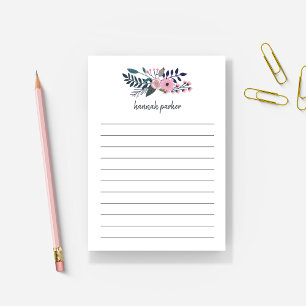 Pink Meadow  Floral Personalised Lined Post-it Notes