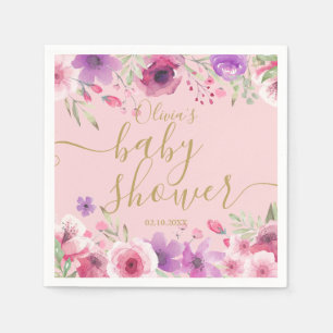 Pink Meadow Flowers Floral Baby Girl Shower Napkin