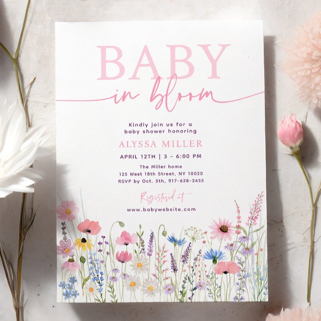 Pink Meadow Wildflowers Baby in Bloom Baby Shower Invitation (Creator Uploaded)