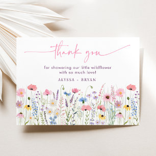 Pink Meadow Wildflowers Baby Shower Thank You Card