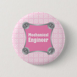Pink Mechanical Engineer 6 Cm Round Badge