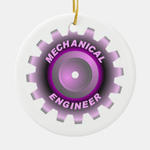 Pink Mechanical Engineer Gear Ceramic Ornament