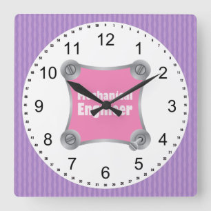 Pink Mechanical Engineer Square Wall Clock