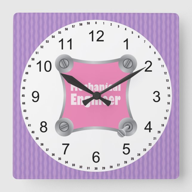 Pink Mechanical Engineer Square Wall Clock (Front)