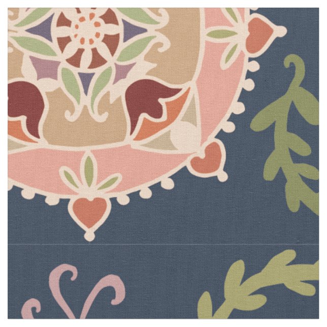 Pink Medallion on Navy Blue Fabric (Close Up)