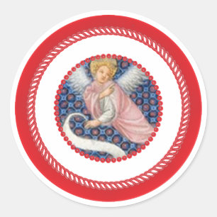 Pink Mediaeval Angel For Jesse Tree Classic Round Sticker