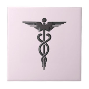 Pink Medical Caduceus Ceramic Tile