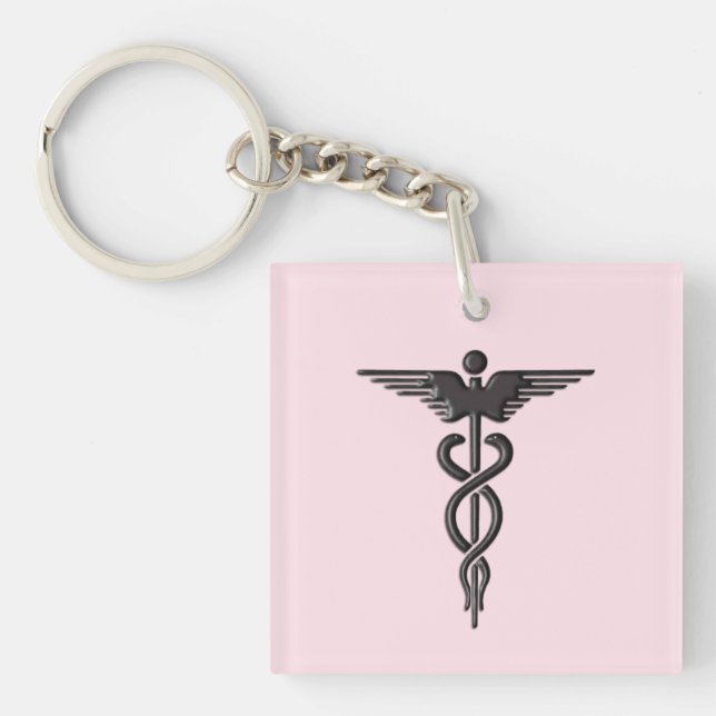 Pink Medical Caduceus Key Ring (Front)