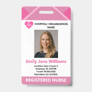 Pink Medical Doctor Nurse Aged Security Photo ID Badge