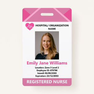 Pink Medical Doctor Nurse Aged Security Photo ID ID Badge