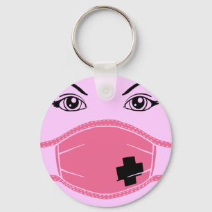 Pink Medical Mask Graphic Key Ring
