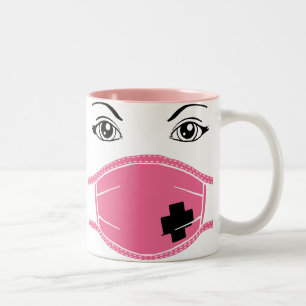 Pink Medical Mask Graphic Two-Tone Coffee Mug
