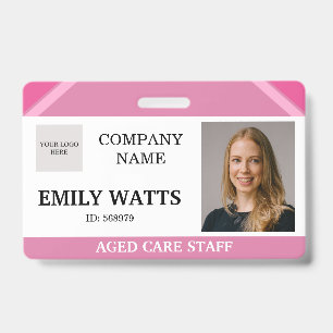 Pink Medical Nurse Aged Care Security Photo ID Badge
