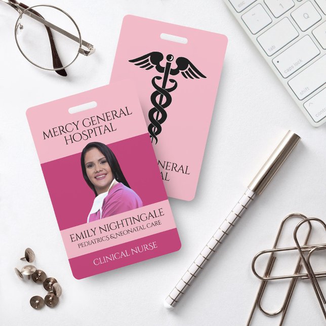 Pink Medical Nurse Caduceus Hospital ID Badge (Creator Uploaded)