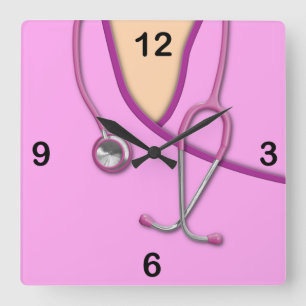 Pink Medical Scrubs Square Wall Clock